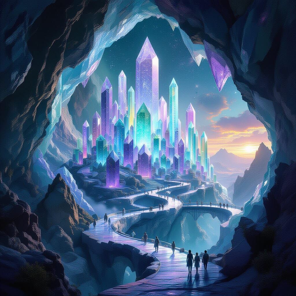 Crystal City in Geode: Surreal Hyperrealist Digital Art