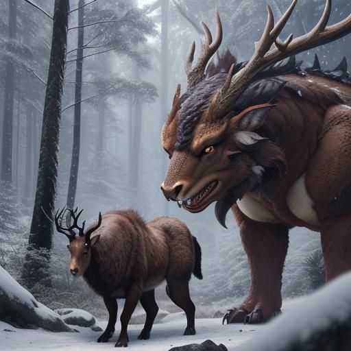 Anime Dragon in Snowy Forest, Ghibli Style