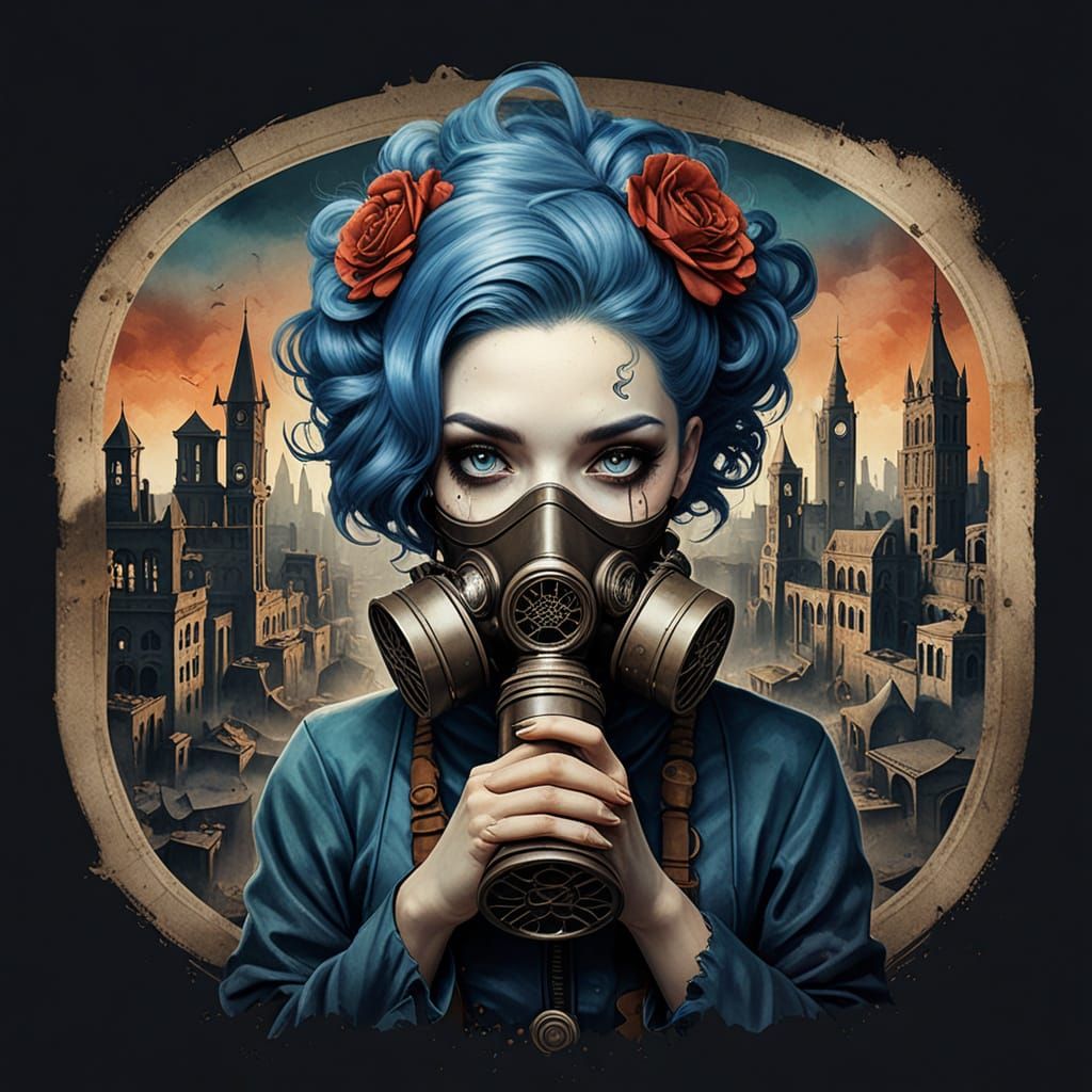 Gothic Victorian Lady in a Dystopian Cityscape