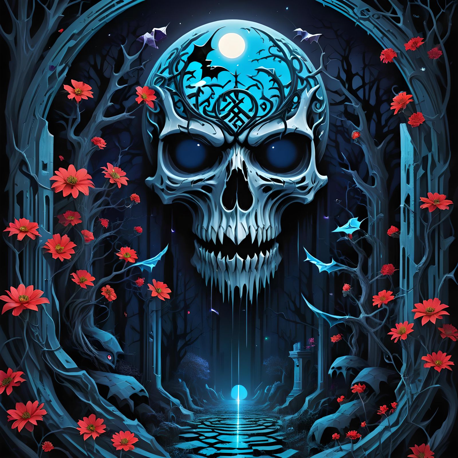 Darkpunk Weirdcore Arcology Moon Forest