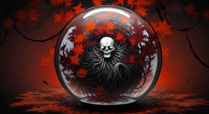 Halloween Ghoul Trapped in Glass Sphere: Ink Splatter Art