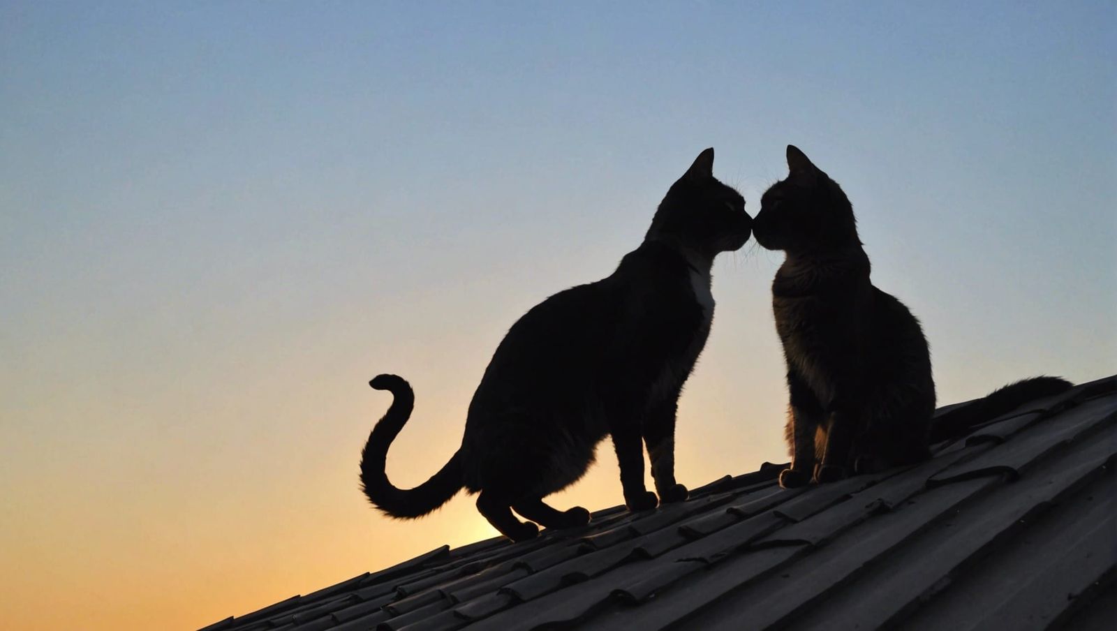 Silhouette of Two Cats on Roof