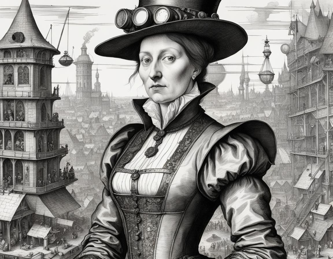 Steampunk Lady Illustration in Renaissance Style