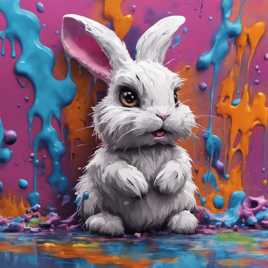 Cute Fluffy Rabbit in 3D Graffiti Art Style