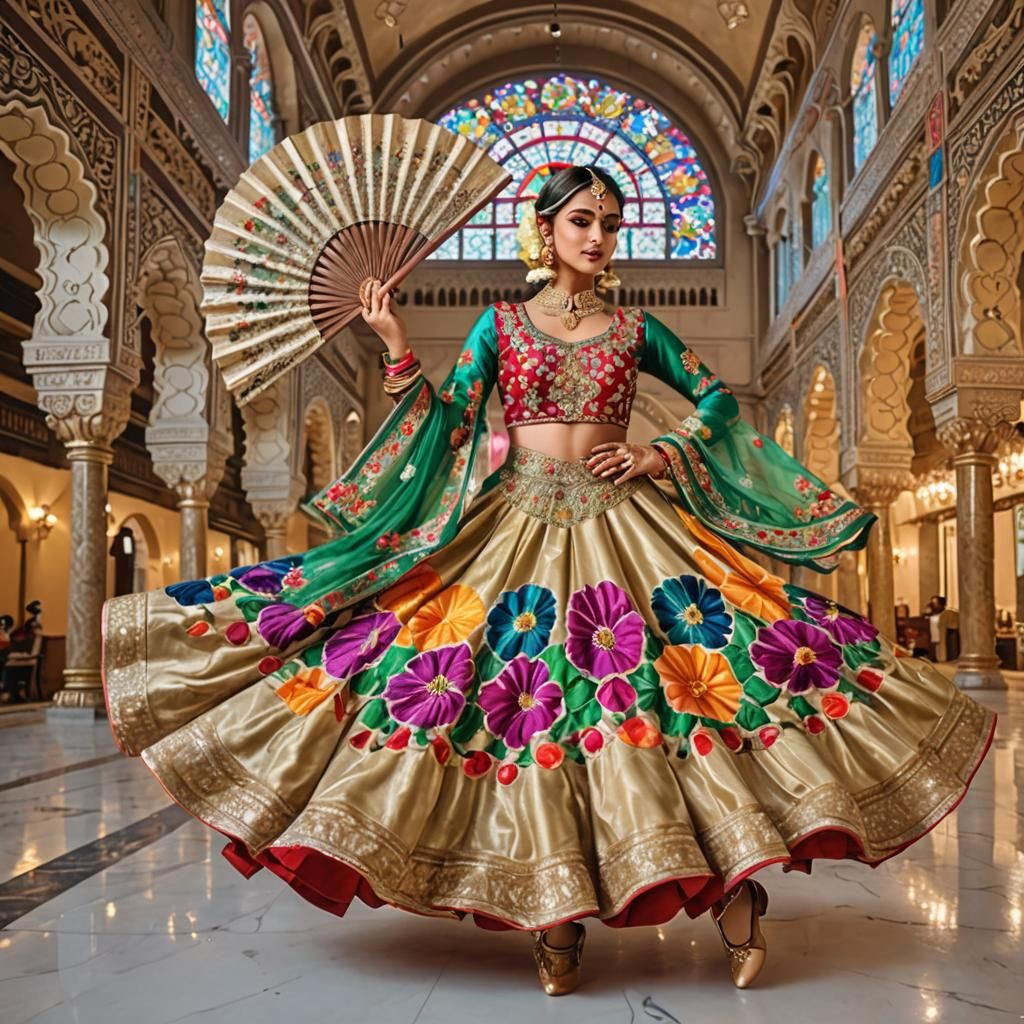 Kathak Dancer in Palace Courtyard, Hyper-Realistic Airbrush ...