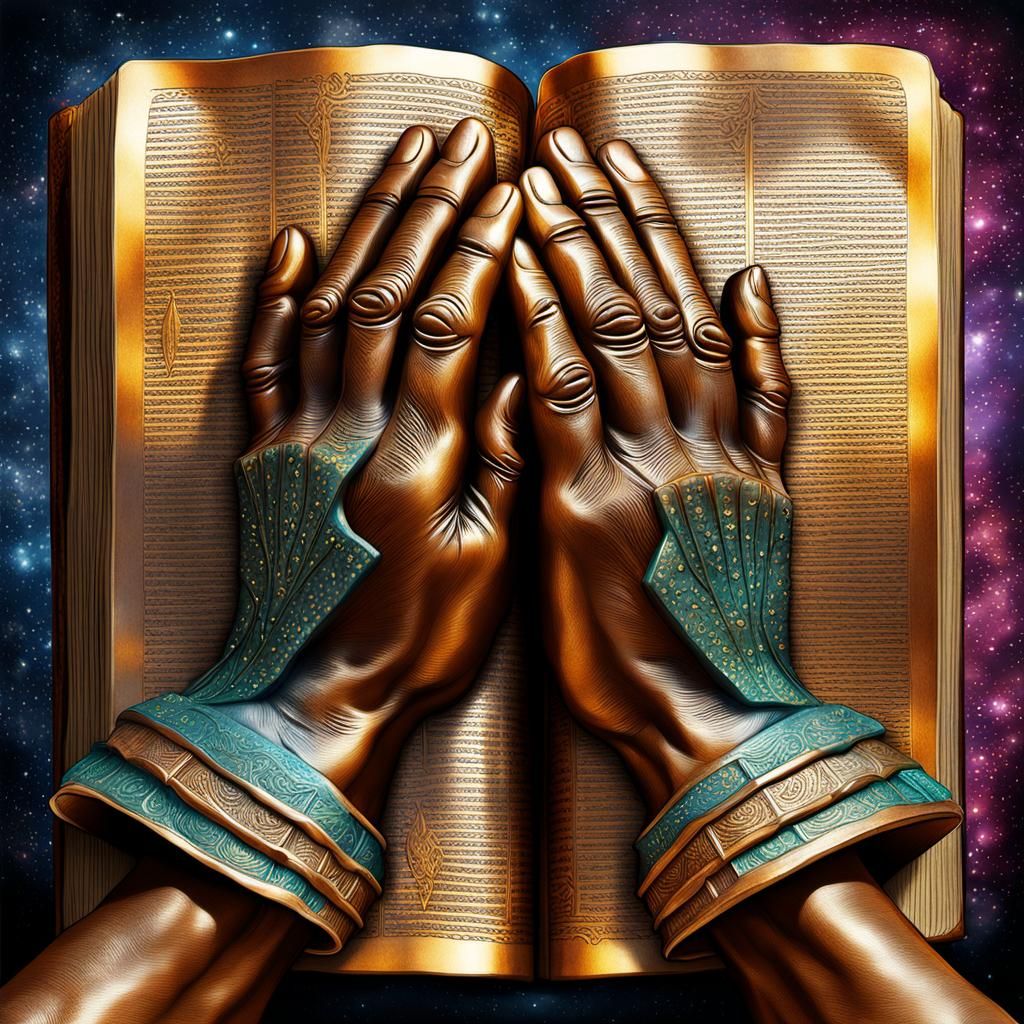 African Praying Hands Bas-Relief in Striking Colors
