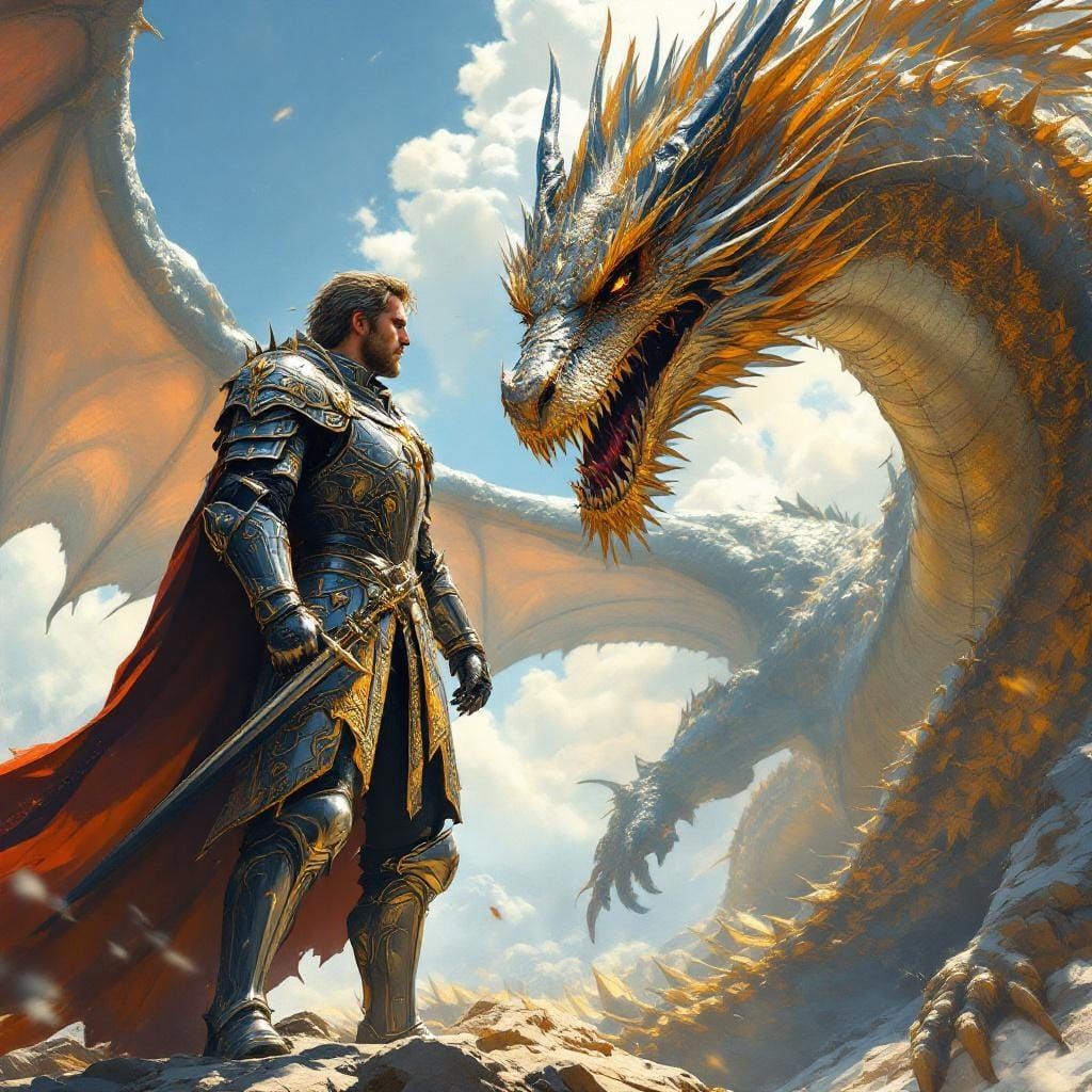 Knight and Dragon in Painterly Style