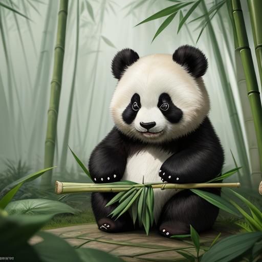 Adorable Cartoon Panda in Bamboo Forest