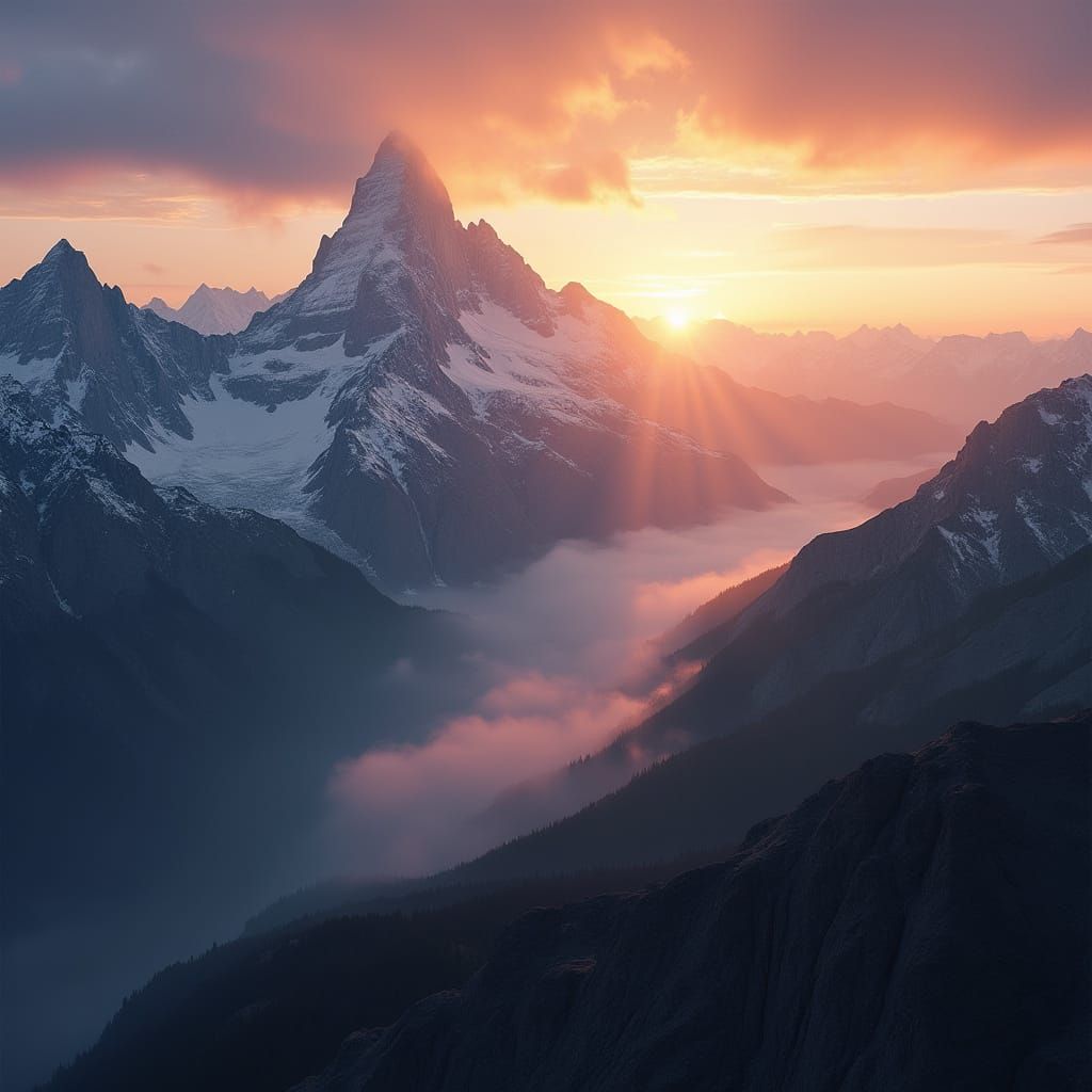 Majestic Mountain Sunrise Panorama with Golden Light