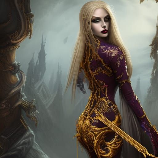 Blonde Vampire with Gold Eyes: Fantasy Art