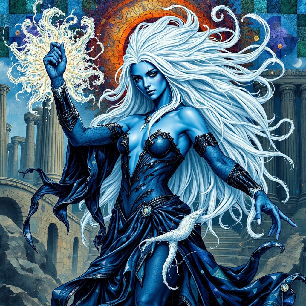 Shadow Queen's Fury: Mosaic Art of Vados Unleashed