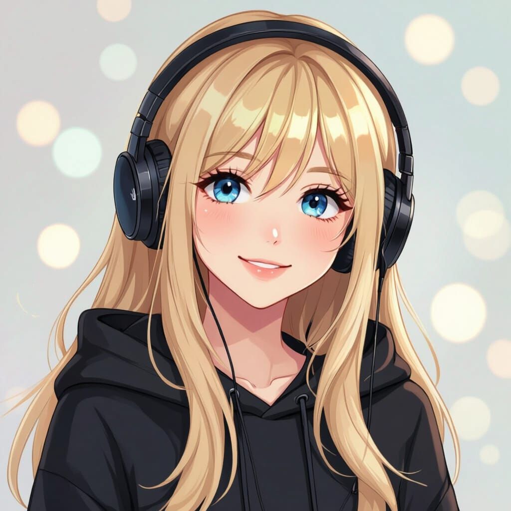 Cute Anime Girl with Blonde Hair and Headphones
