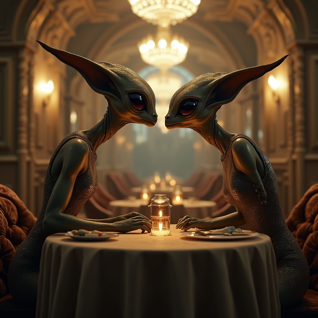 Intergalactic Lovers in Whimsical, High-Contrast Setting