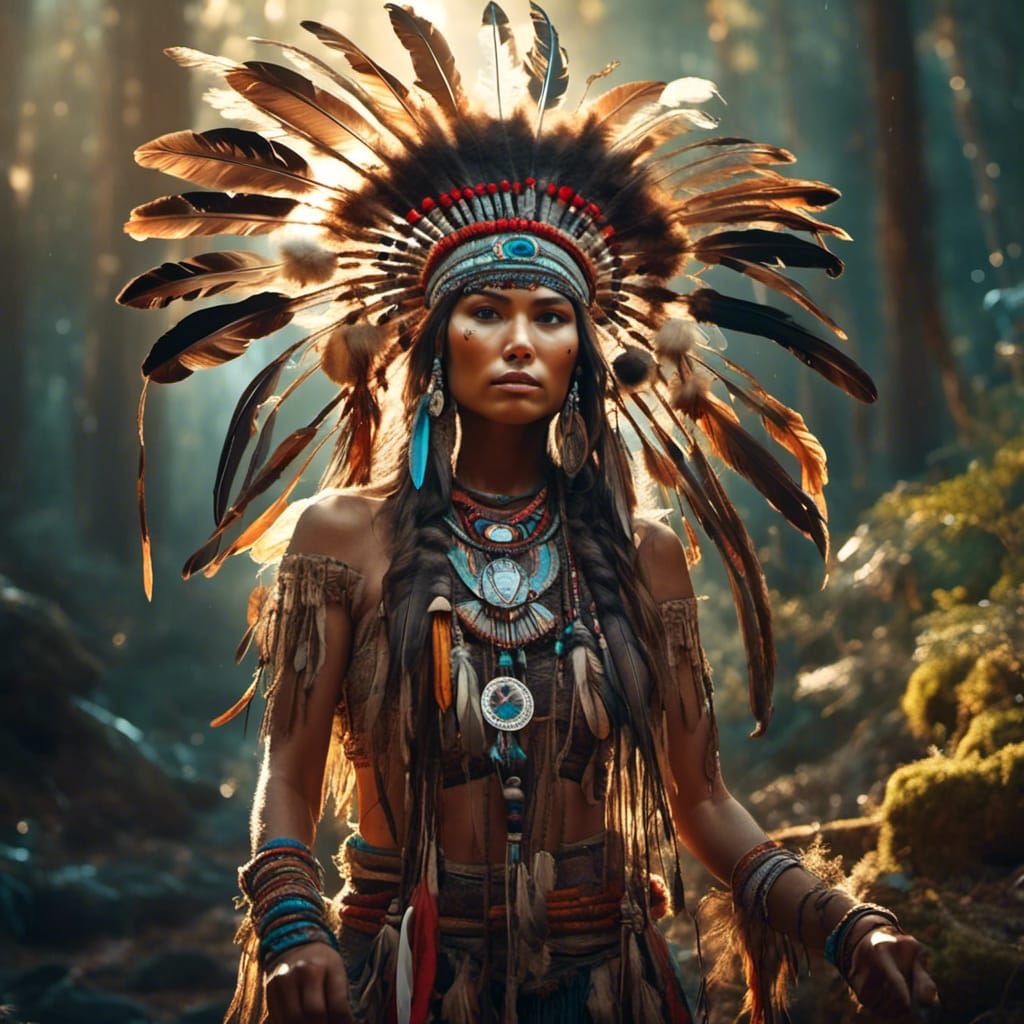 Native American Woman Portrait in Shimmering Sunlight