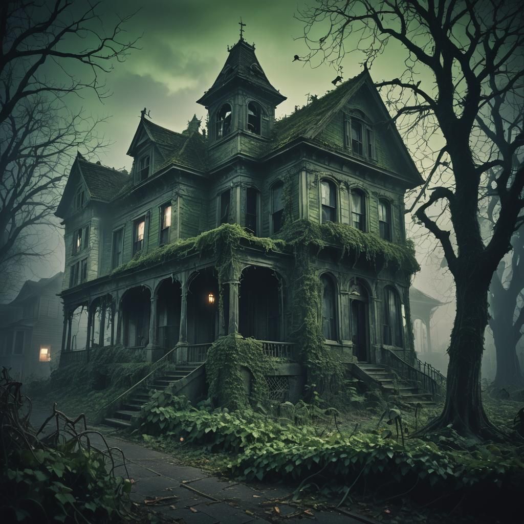 Haunted House at Night in Cinematic Style