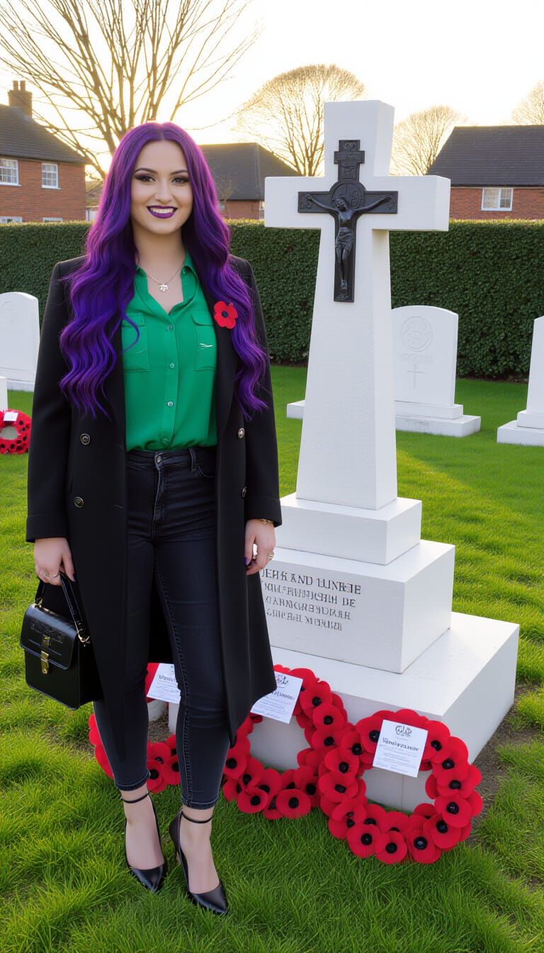 Woman Honors War Memorial on Remembrance Sunday