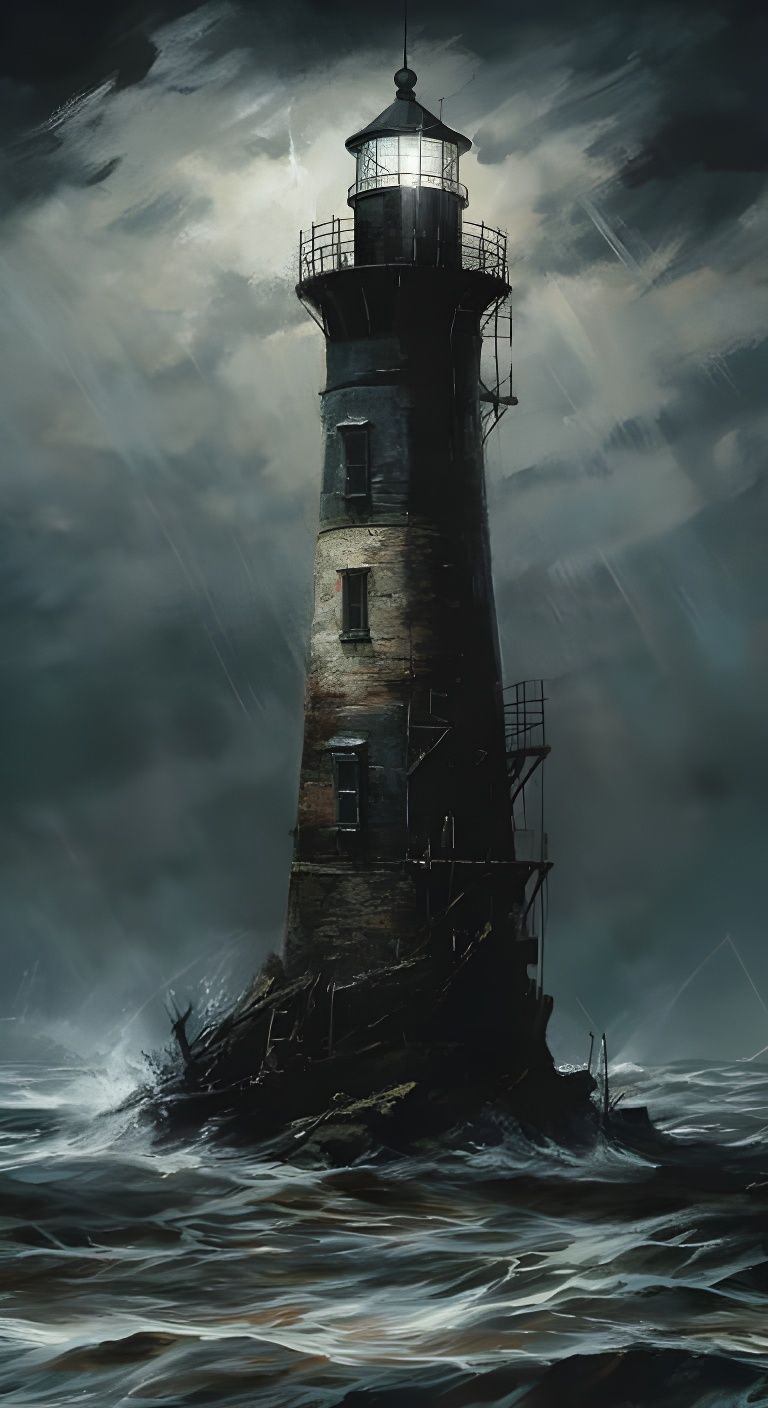 Haunted Lighthouse Painting in Tenebrism Style