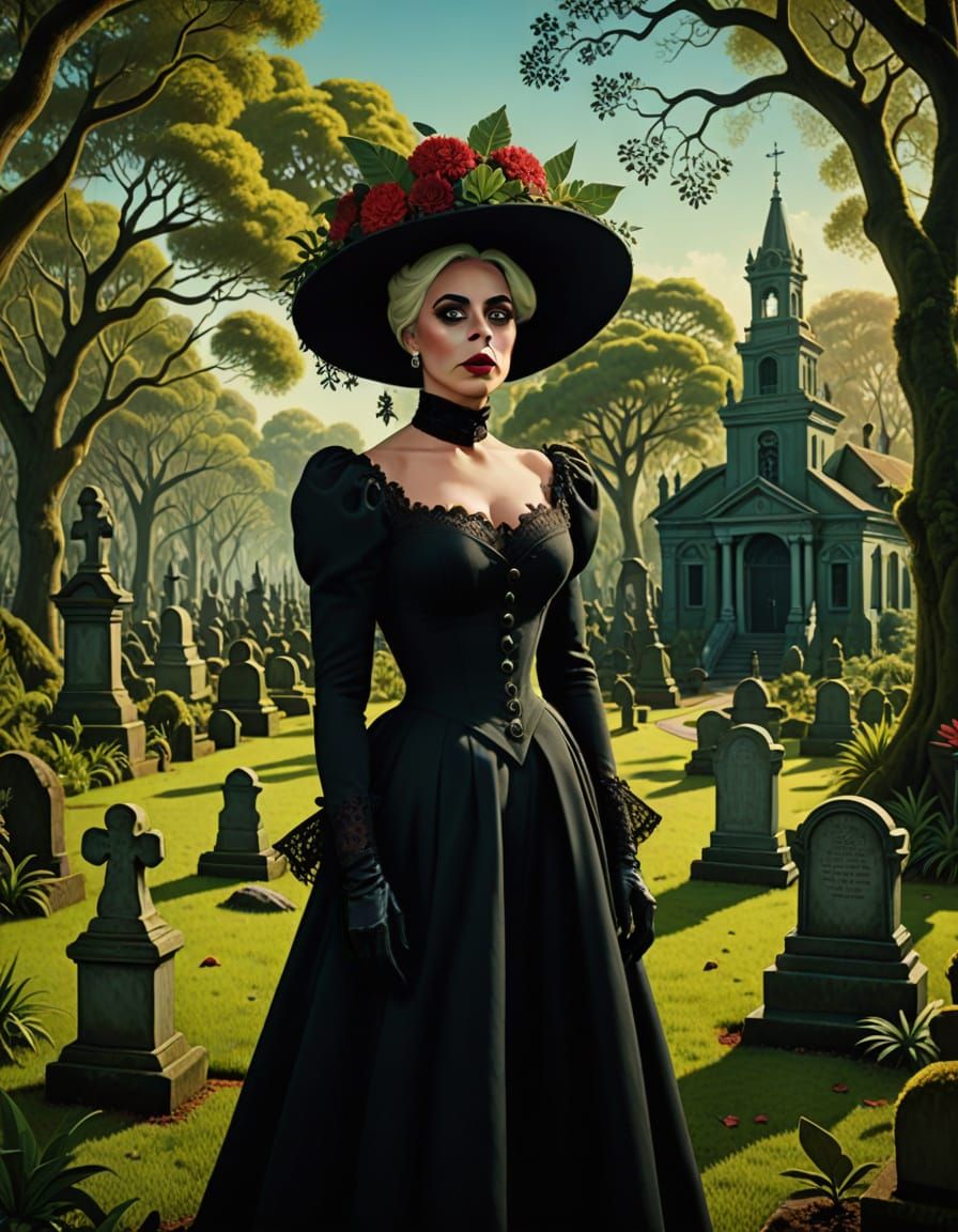Lady Gaga in Victorian Splendor Amidst New Orleans Cemetery