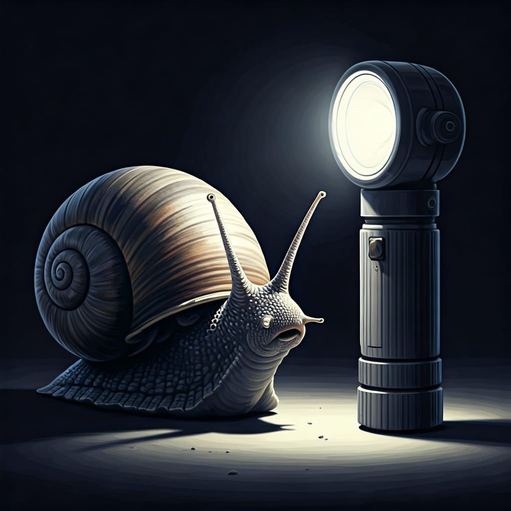 Snail's Astonishment: A Chiaroscuro Flashlight Encounter