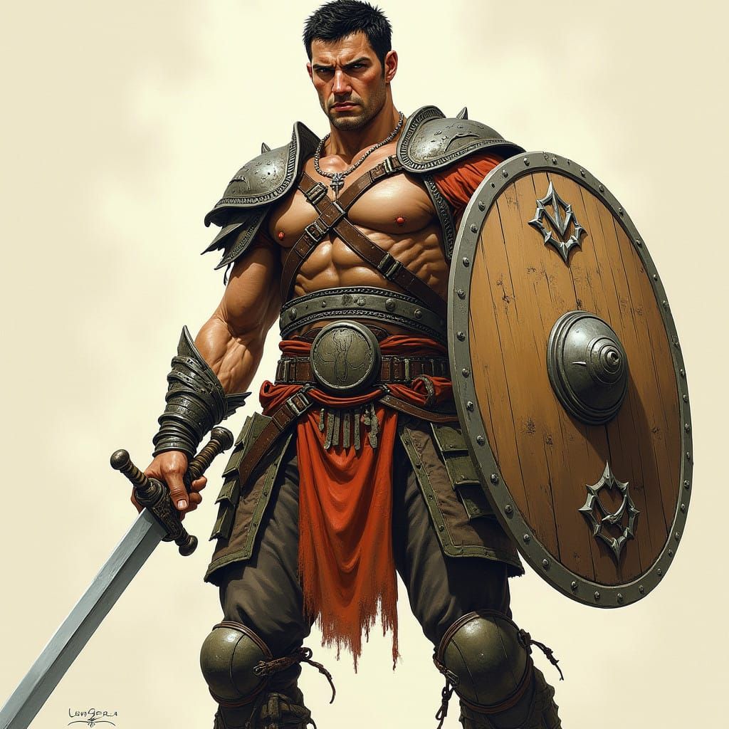 Dynamic Fantasy Warrior in Worn Leather Armor