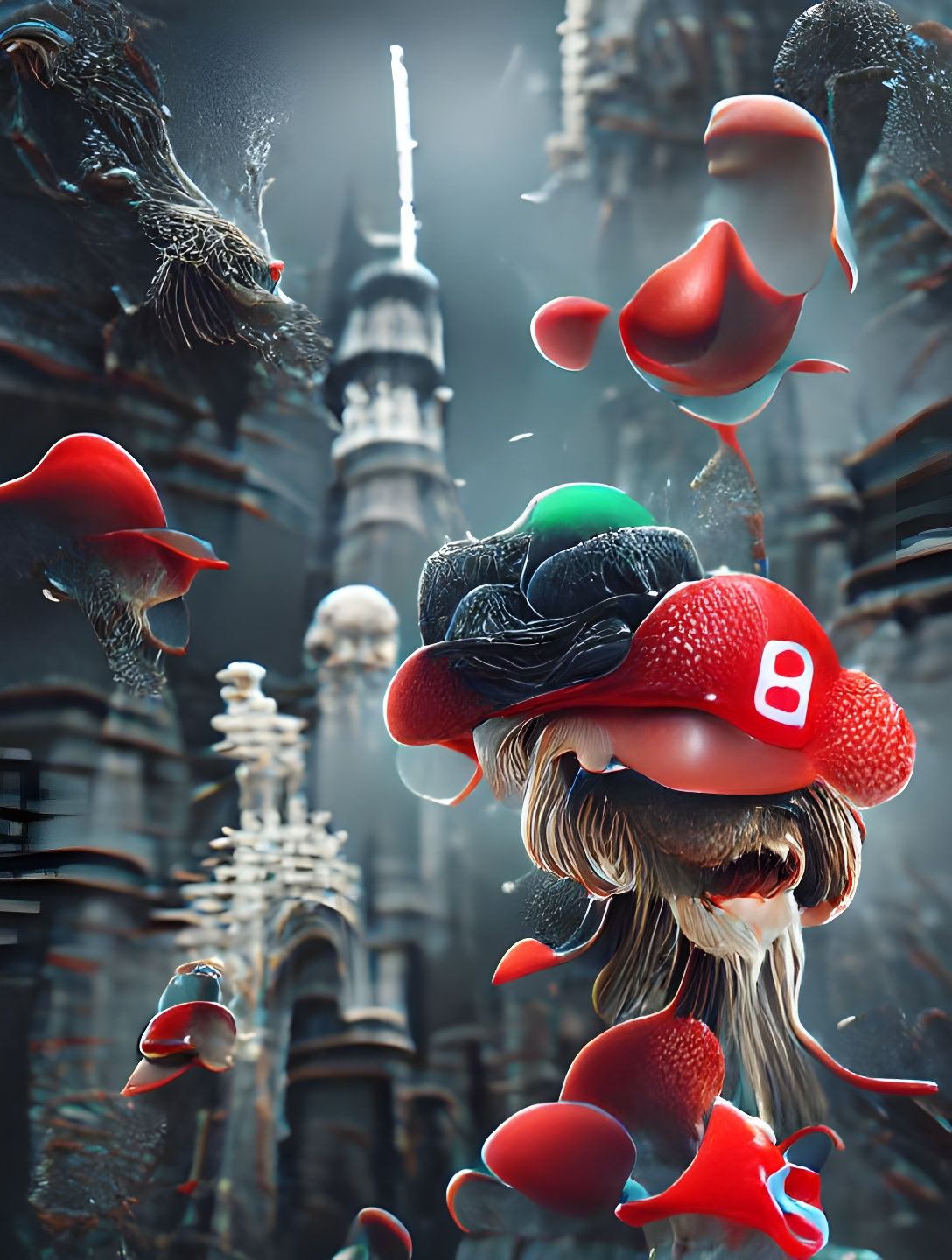 Mushroom Kingdom Meets Bloodborne in Dark 3D Rendering