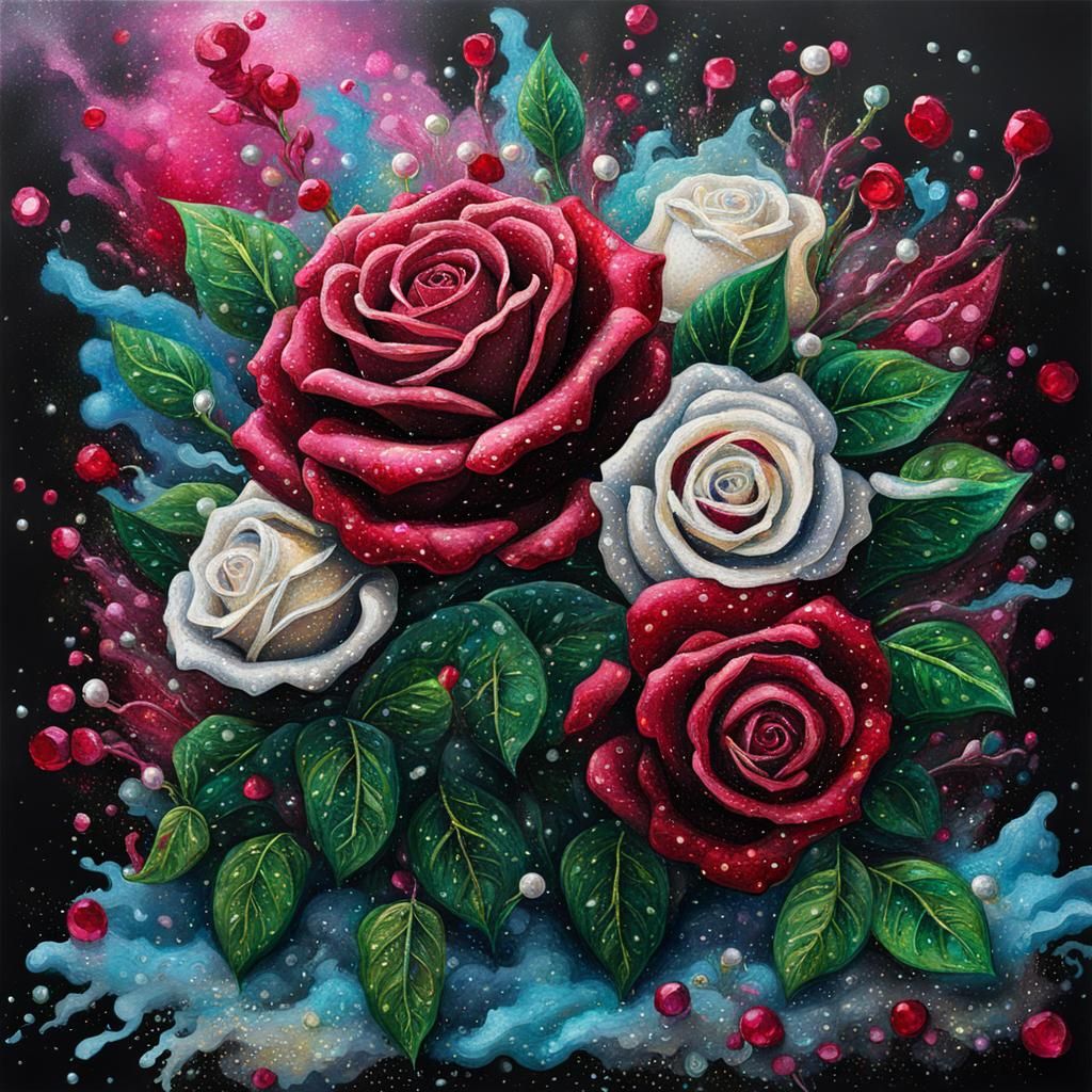 Glittering Jewel Roses in Graffiti Art Style