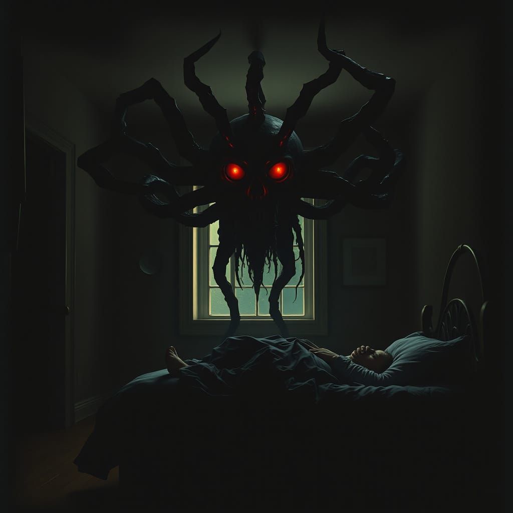 Surreal Horror Monstrosity Emerges from Shadows in Cyberpunk...