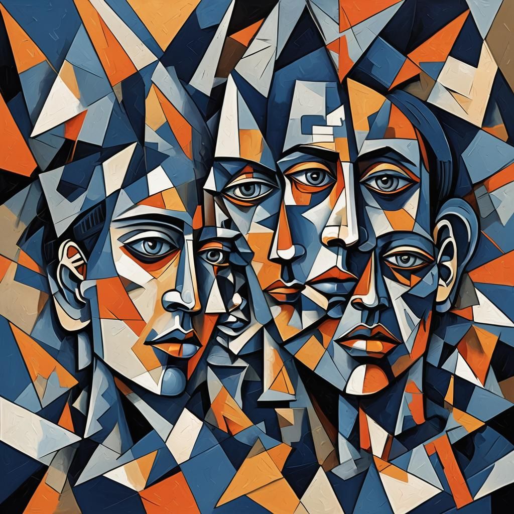 Cubist Faces in Geometric Digital Art