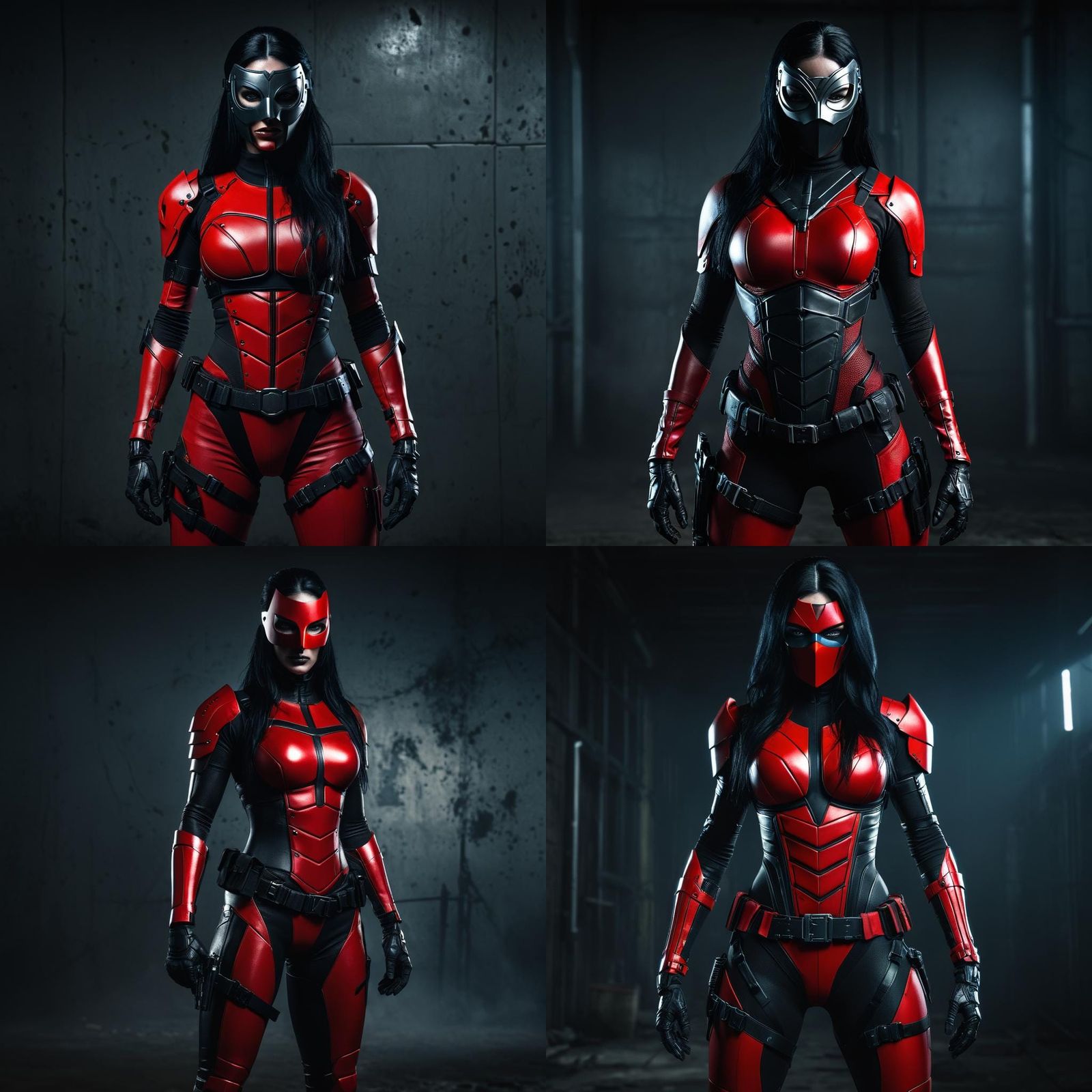 Female Vigilante in Red Armor with Half Mask