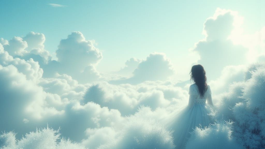 Dreamy Woman in Surreal Moonlit Landscape in 3D