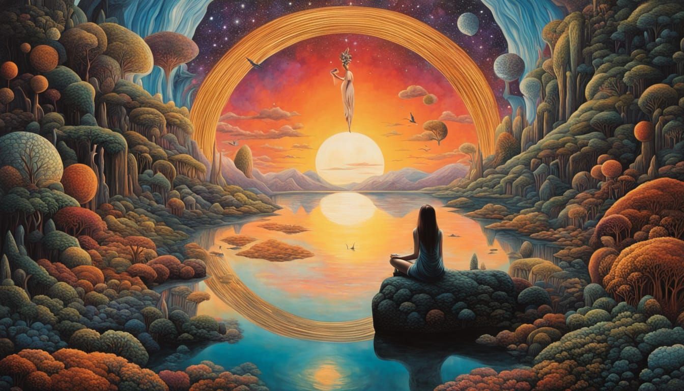 Surreal Cosmic Dreamscape in Infinity Mirrored Room Style