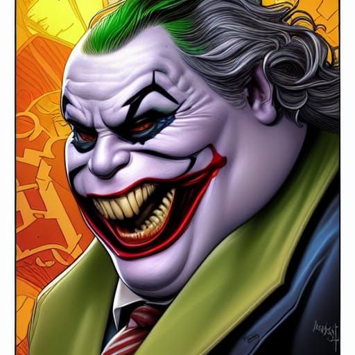 Obese Joker Caricature in Comic Book Art Style