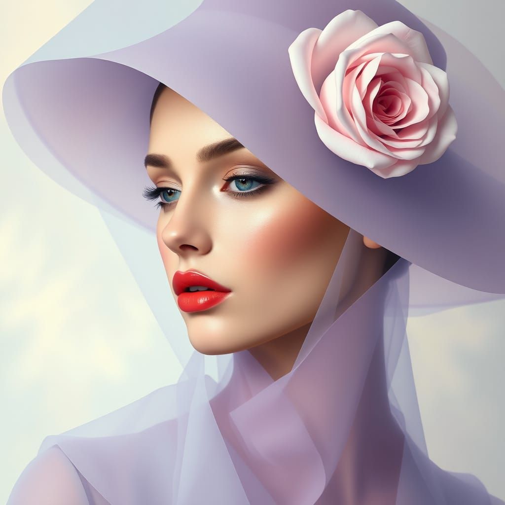 Ethereal Cubist Woman Portrait with Sculptural Hat