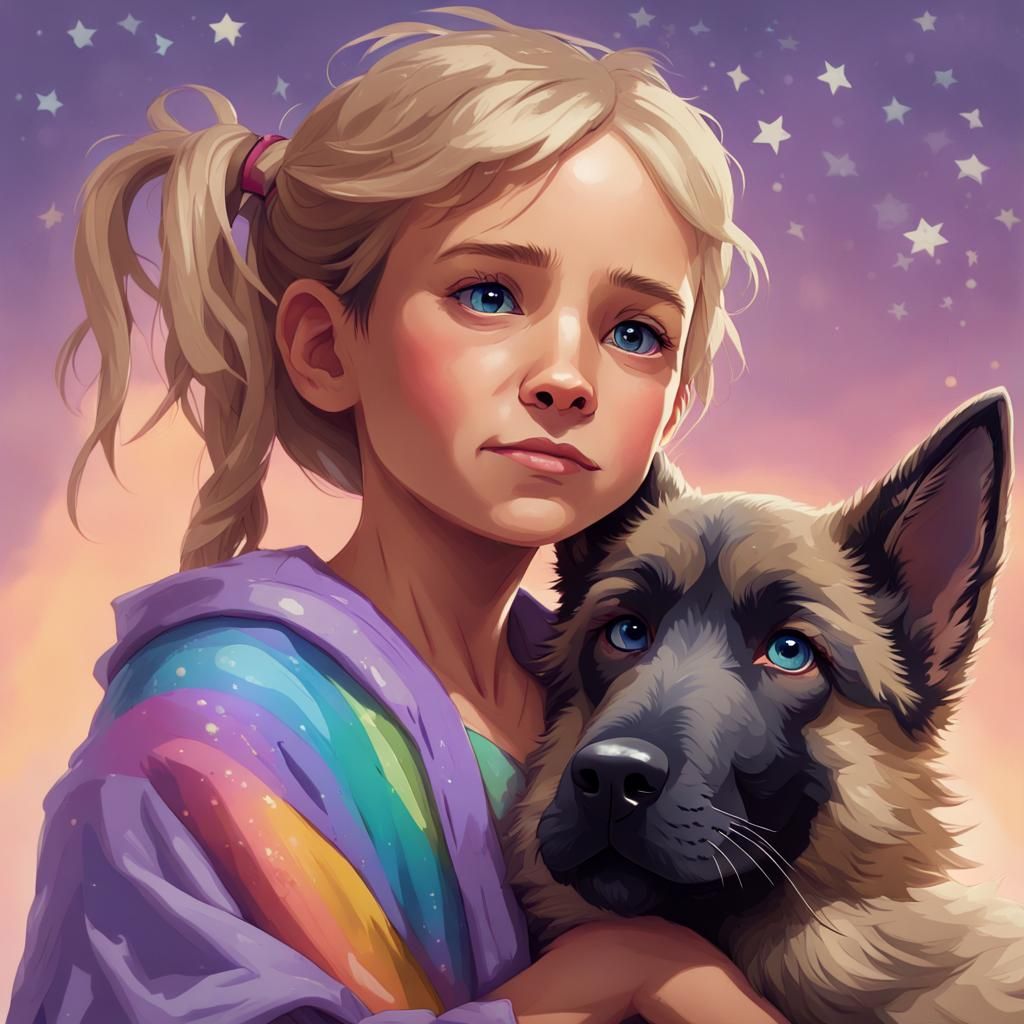 Girl with Puppy: Hyperdetailed Concept Art Portrait