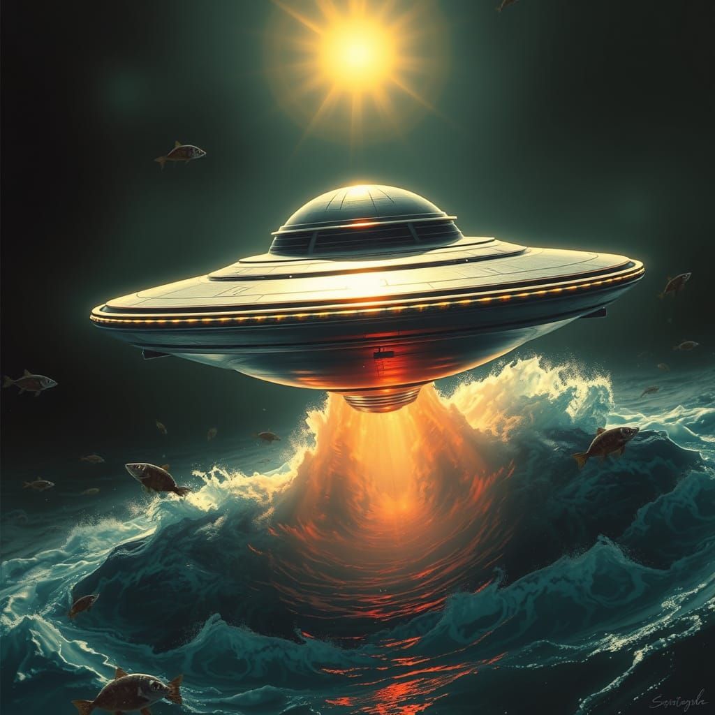 Flying Saucer Emerges from Ocean Depths