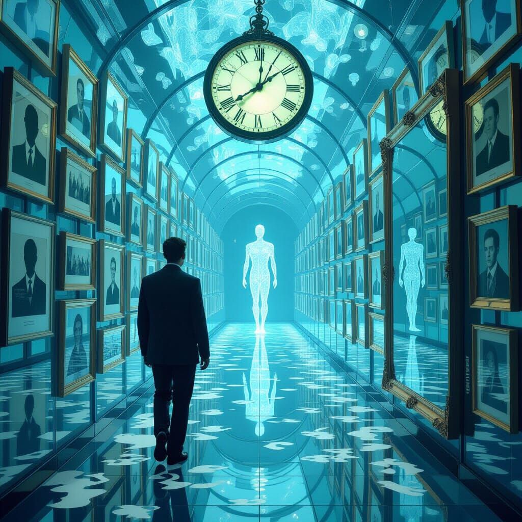 Man Walks Through Life's Faceless Memories in Surreal Tunnel