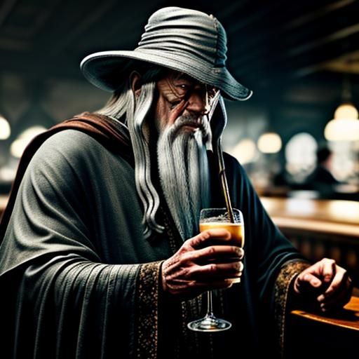 Gandalf the Grey Enjoying a Stella Artois