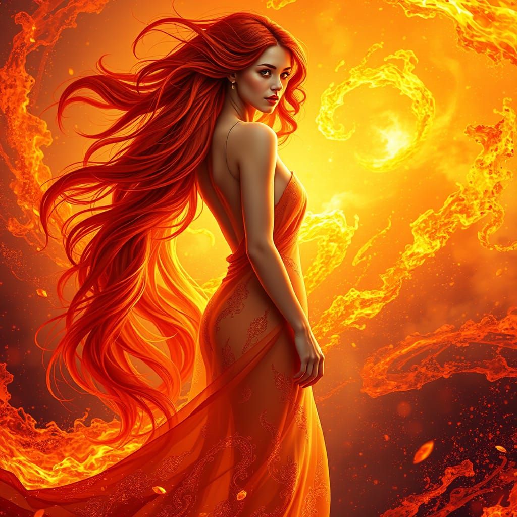 Ethereal Goddess of Firestorms in Hyper-Realistic Digital Ar...