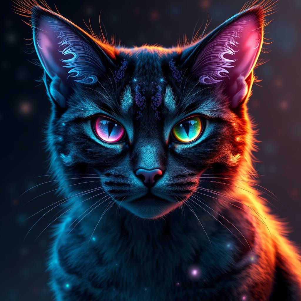 Cosmic Cat of Onyx with Ethereal Eyes