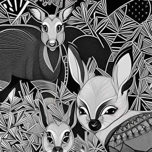 Bambi and Thumper; vector illustration, monochrome, sharp de...