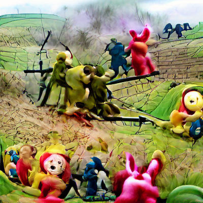 Teletubbies Battle German Troops: Renaissance Painting