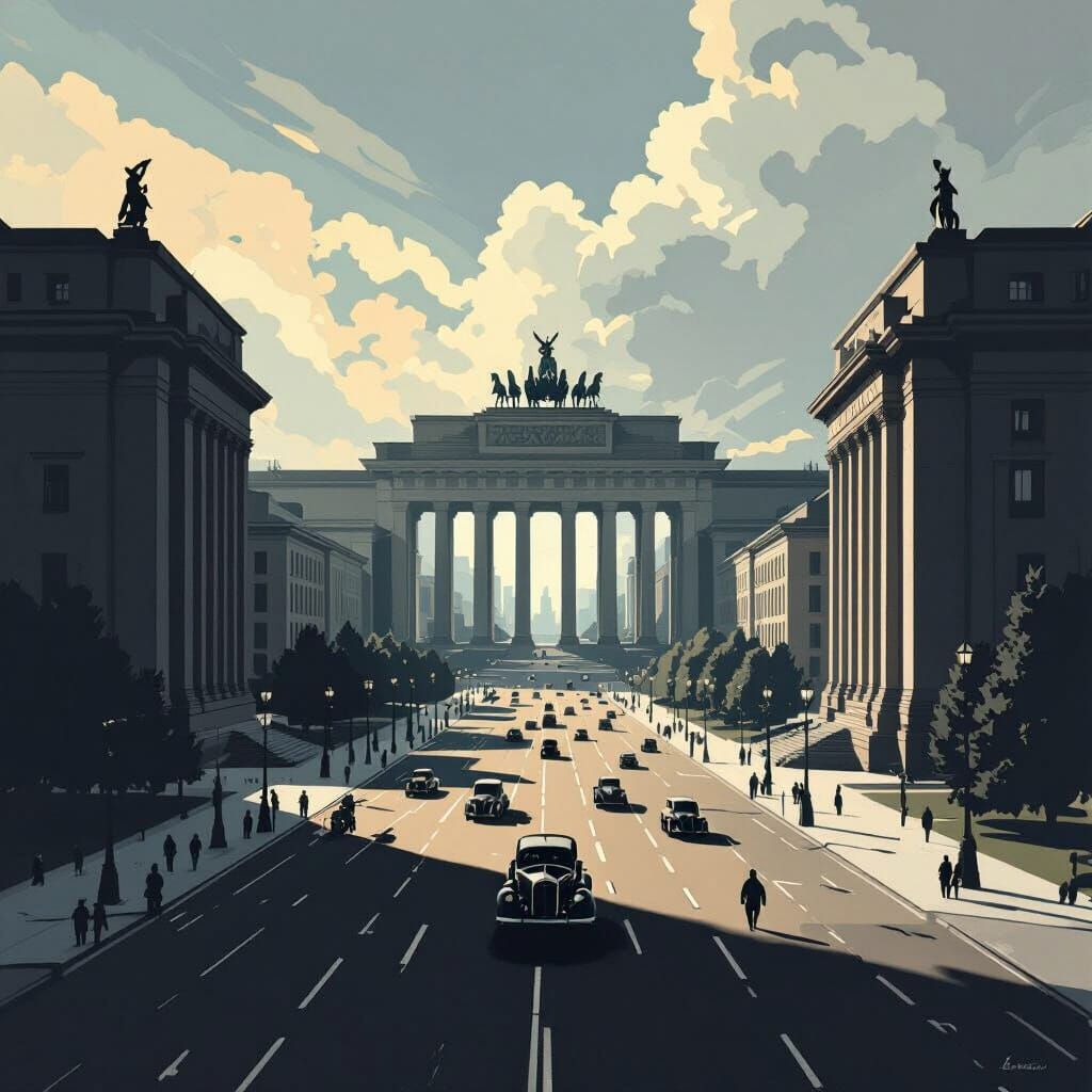 Monumental Street in 1940s Totalitarian State