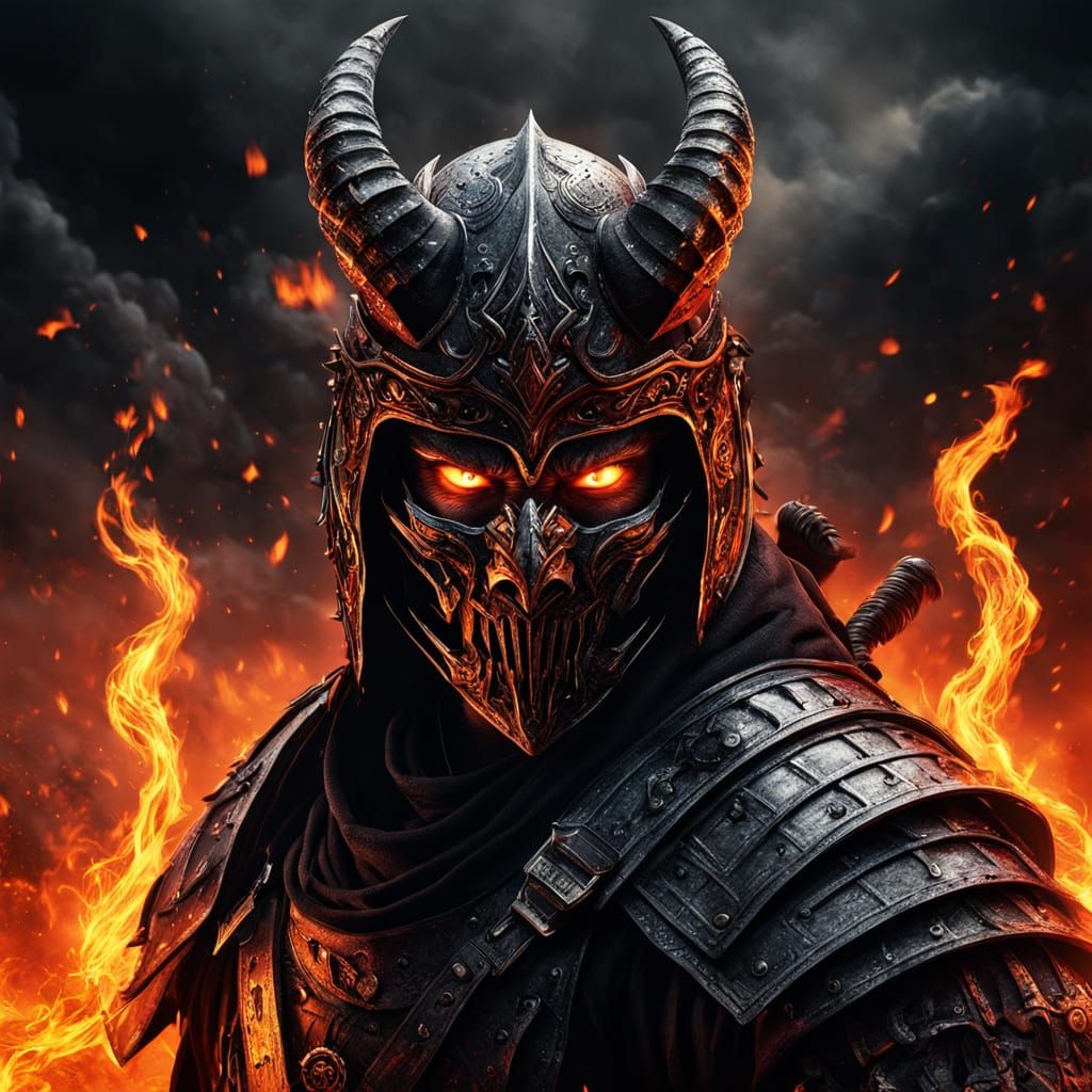 Samurai Battles Fiery Nazgul in Dark Fantasy Epic