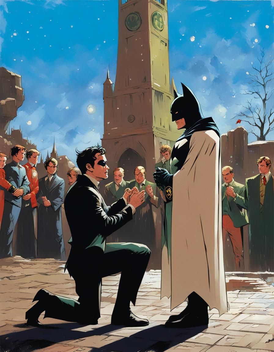 Batman Proposes to Robin: Dark Fantasy Illustration