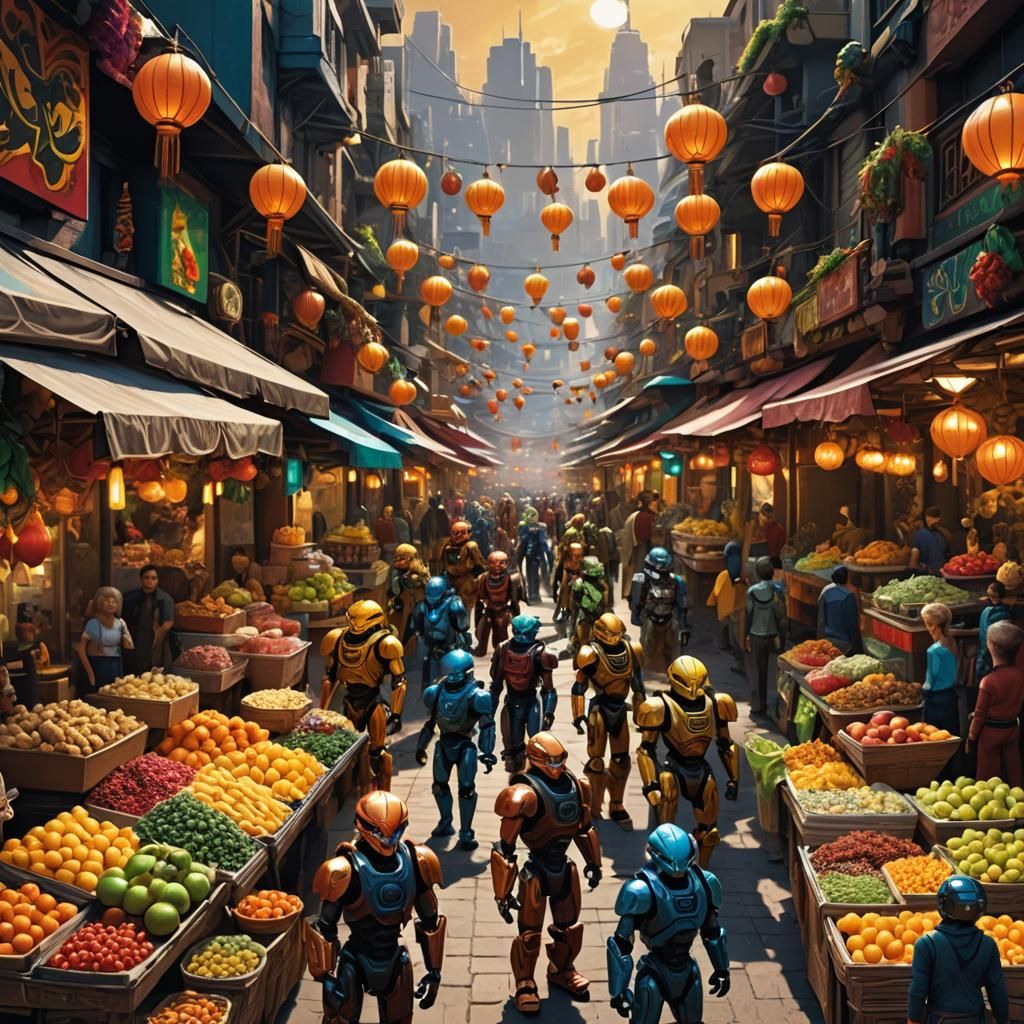 Bionicle Characters in Exotic Street Market