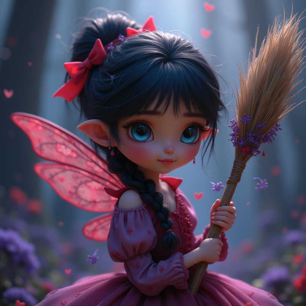 Enchanting Dark Fairy in Whimsical Purple Party Dress