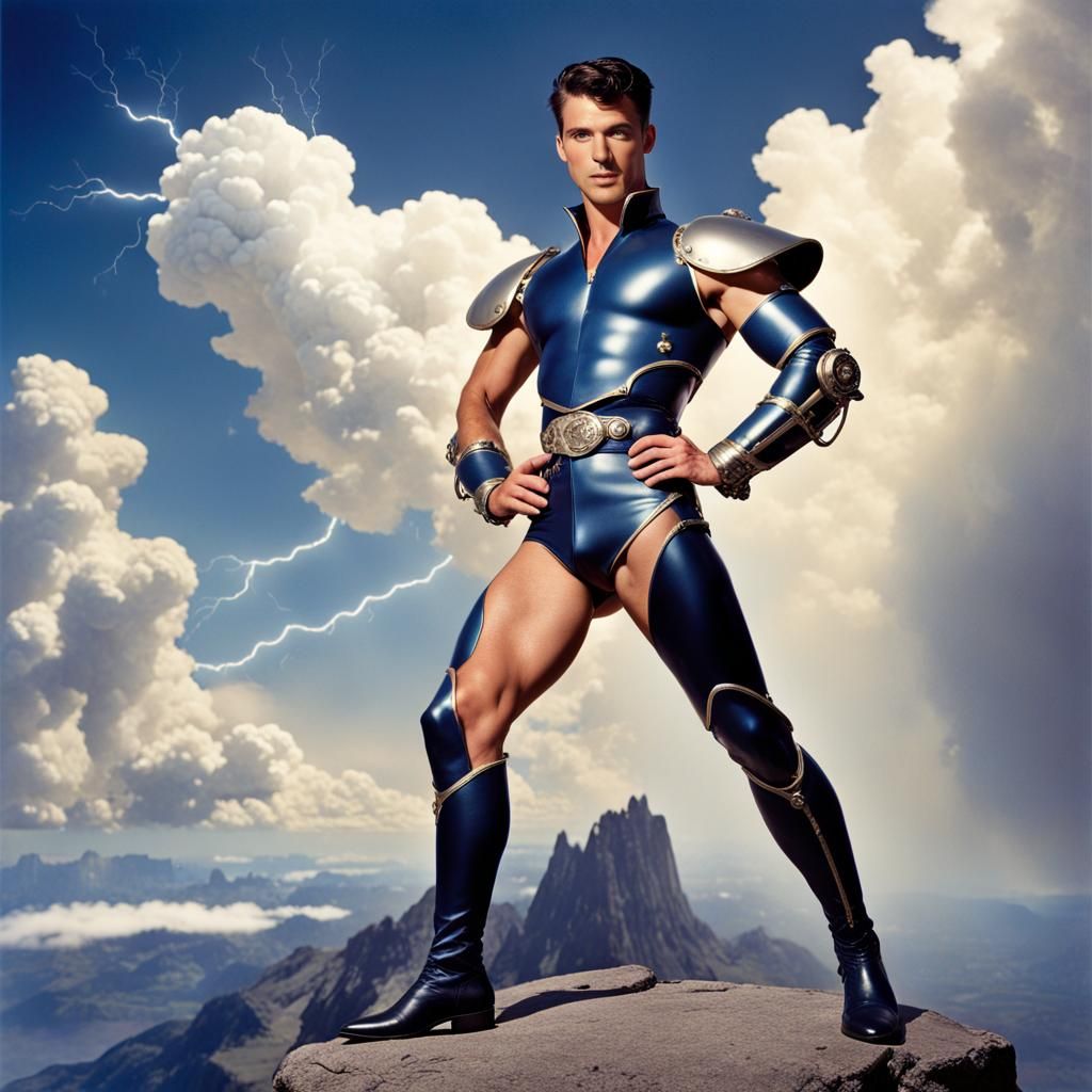 A vintage male pin-up in the style of photographer Bob Mizer...