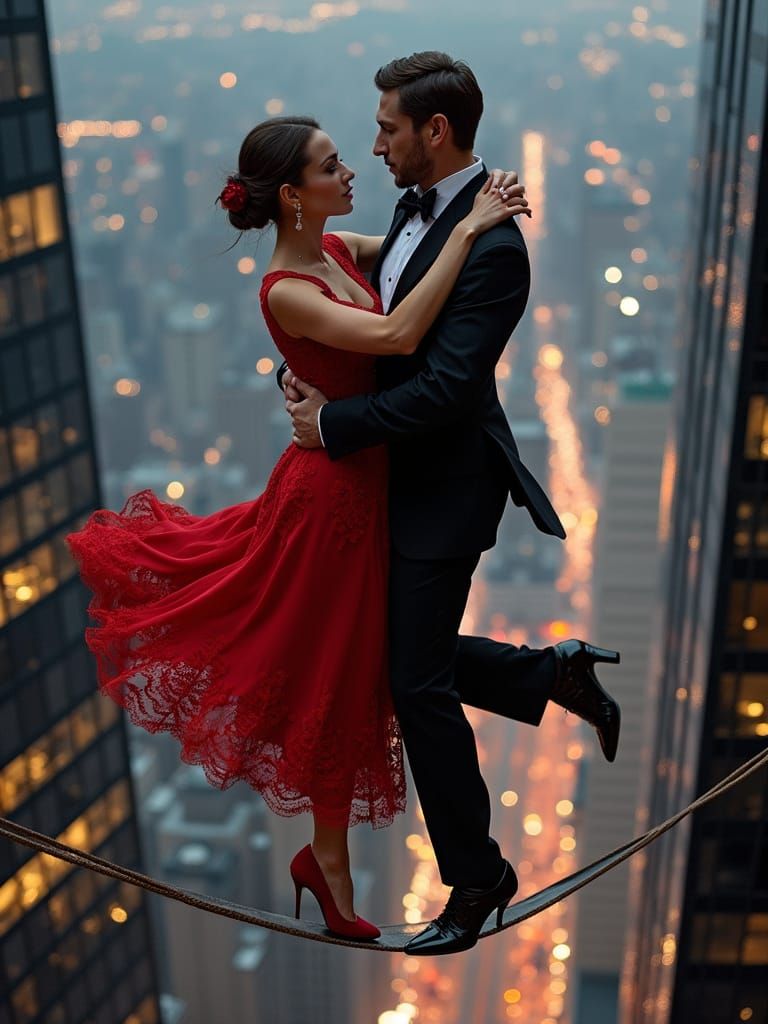 Elegant Tango Dancers Perform on a High-Wire