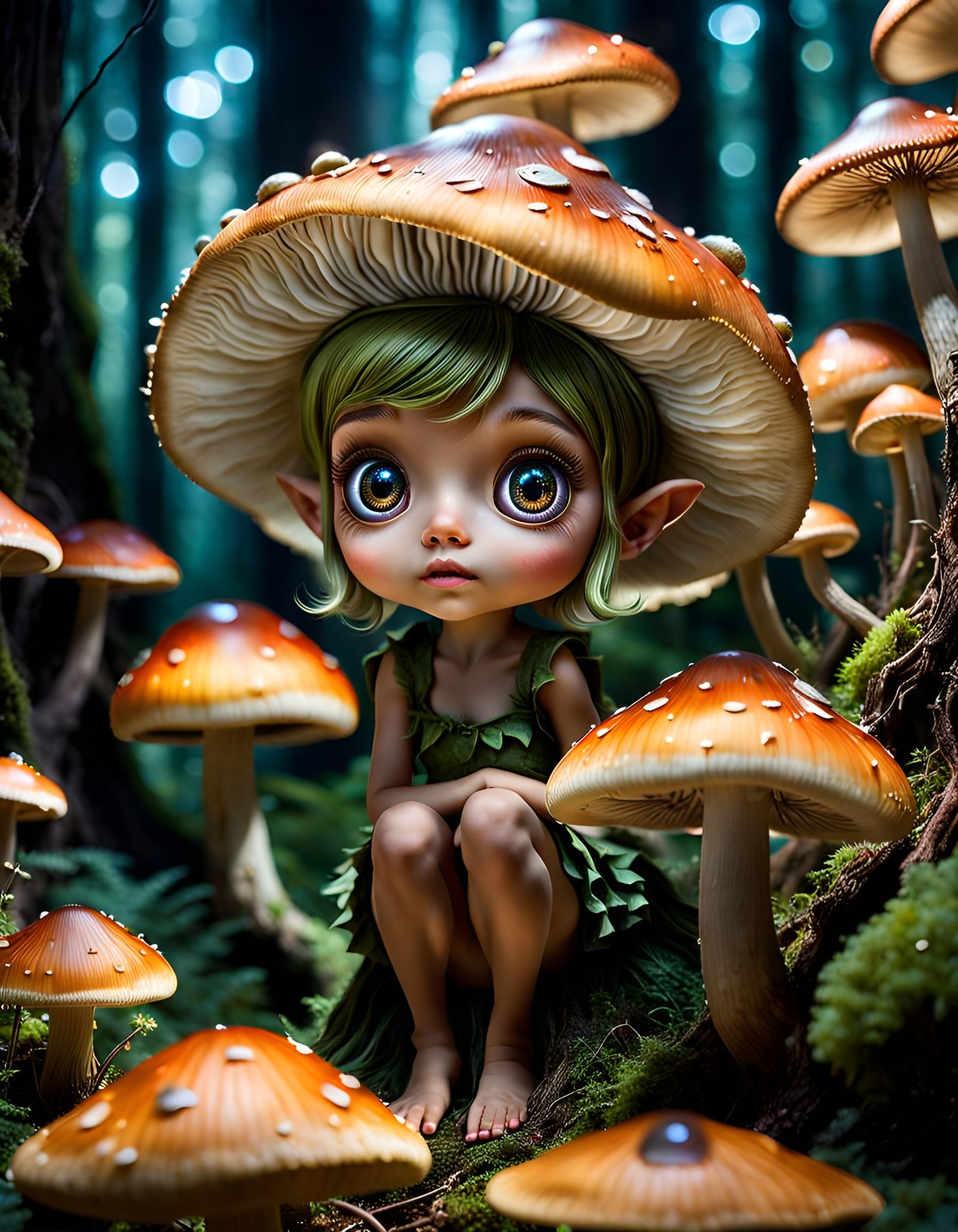 Adorable Forest Pixie in Mystical Shroomscape