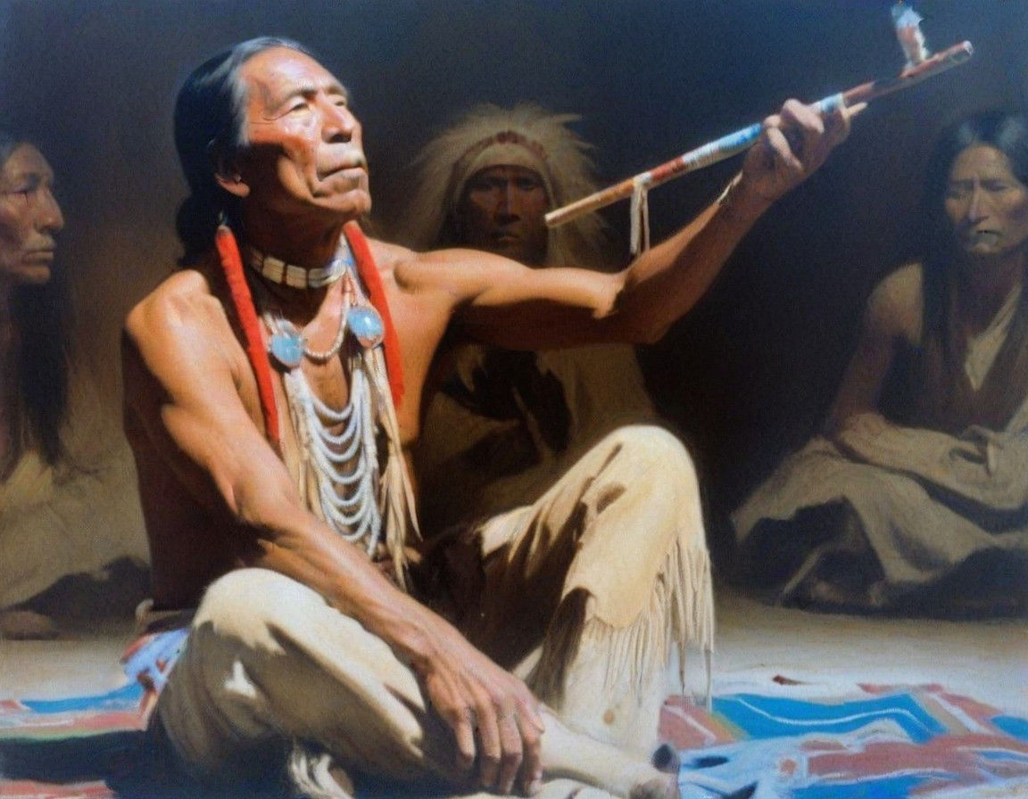 Native American Elder Offers Sacred Pipe in Prayer Ceremony